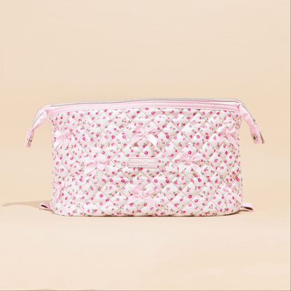 Expandable Makeup Bag - Quilted Pink Watercolour Flowers