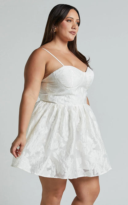 Brailey Mini Dress - Sweetheart Bustier Dress in White Jacquard