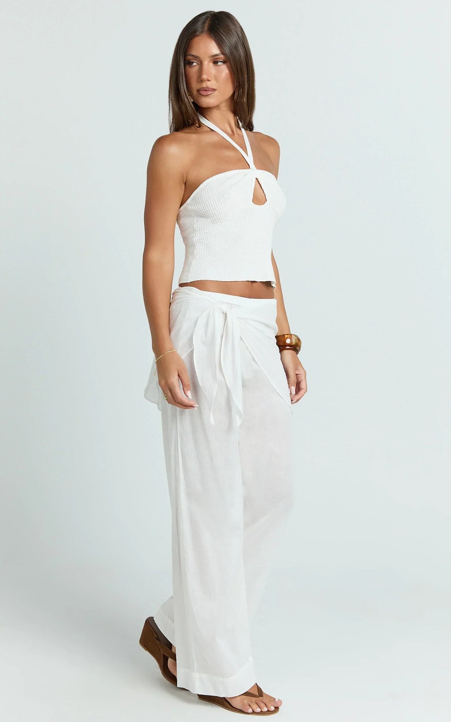 Behati Pants - Sarong Tie Waist Sheer Pants in Off White
