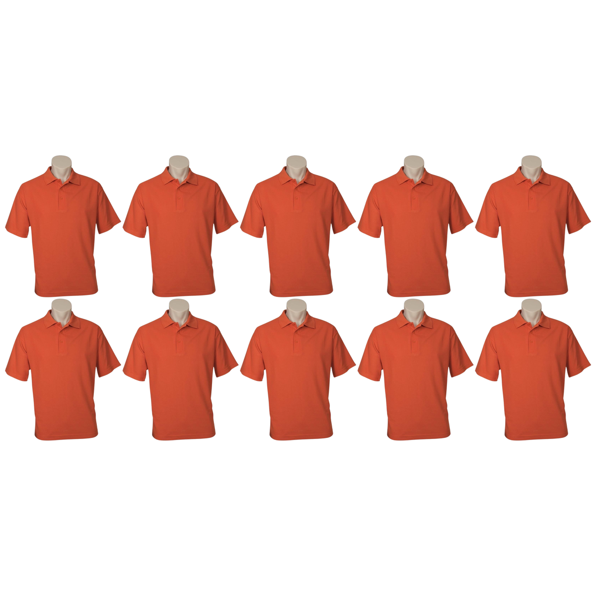 10X Mens Plain Short Sleeve Polo Shirt Bulk Pack Orange Pique Knit Upf Casual T Shirt