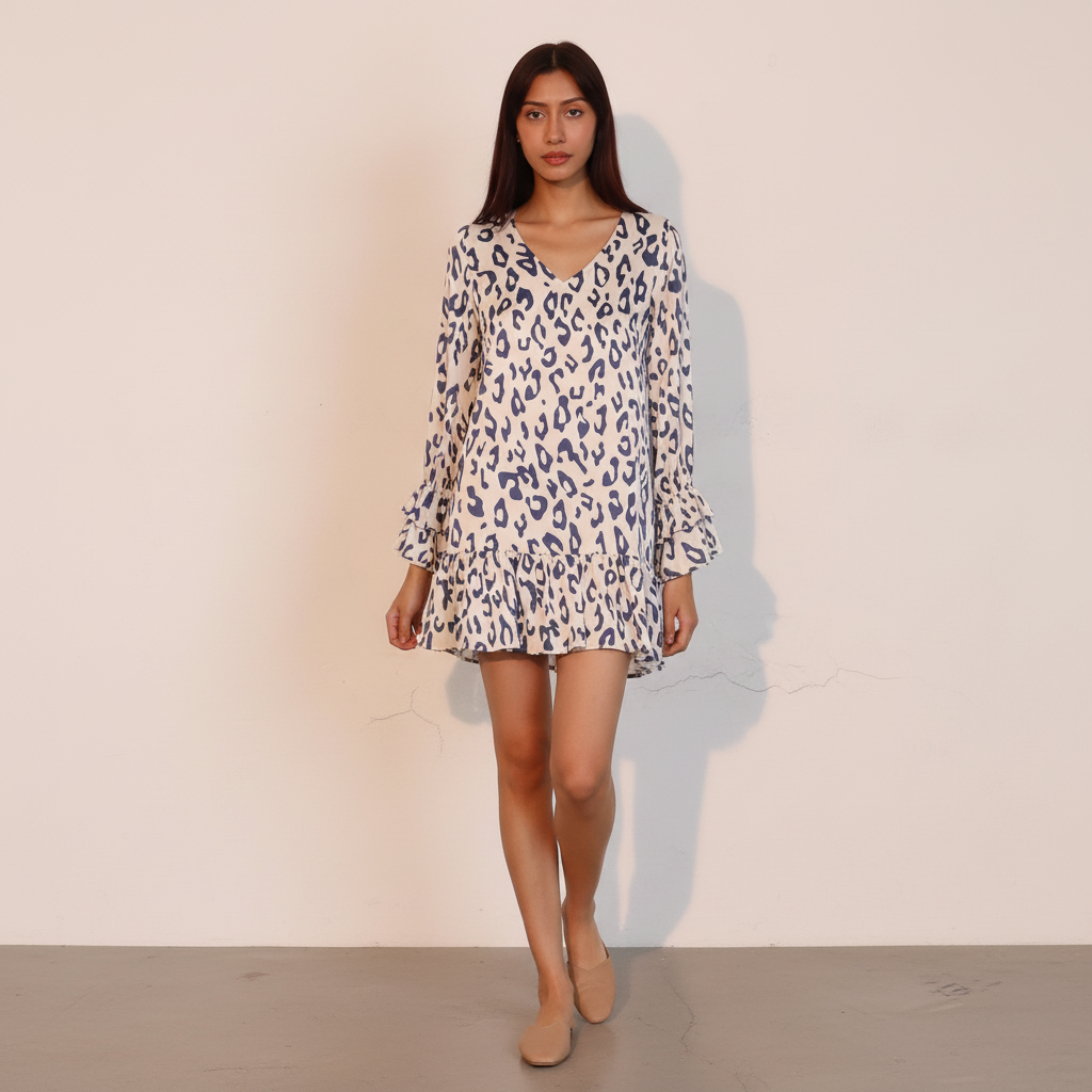 Simple Leopard Ruffle Dress