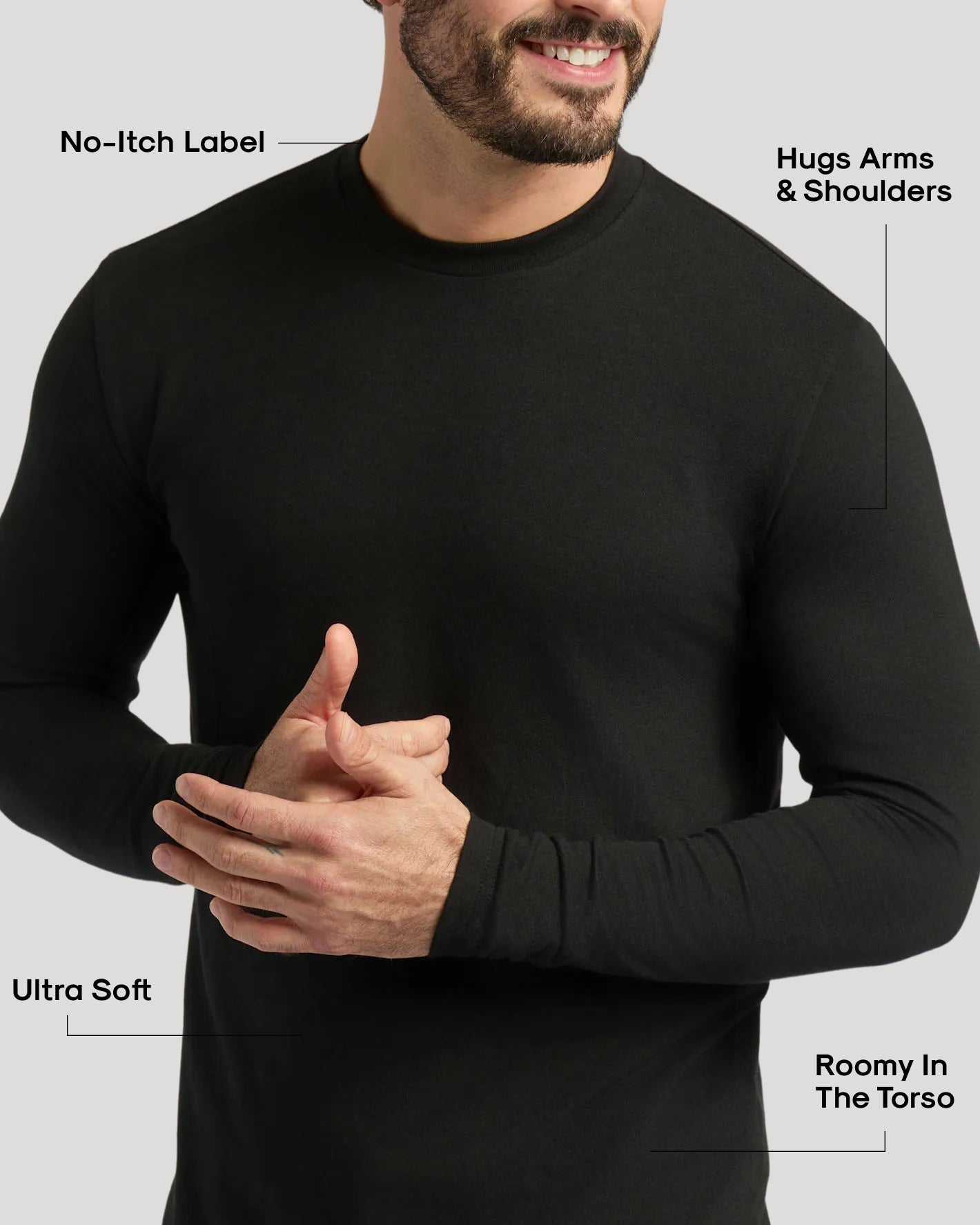 Black Classic Long Sleeve Crew Neck 3-Pack