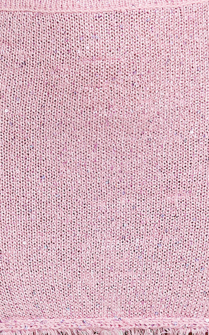 Jaden Mini Skirt - Sequin Knit Low Rise Skirt with Shell Belt in Light Pink