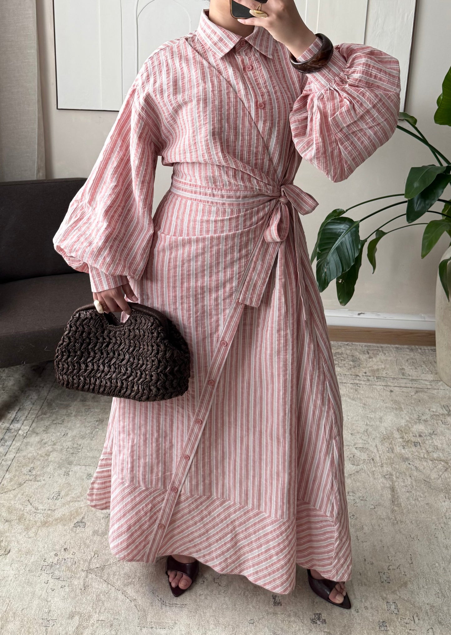 Robe Chemise A Rayures A Nouer I Rose