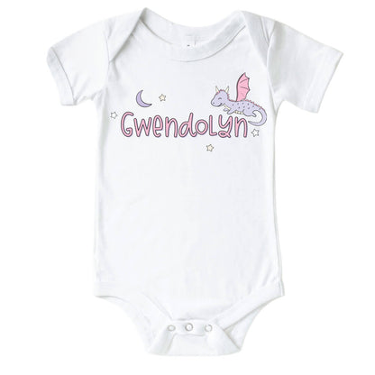 Personalized Dragon Adventure Pink Graphic Bodysuit & Kids Tee | White