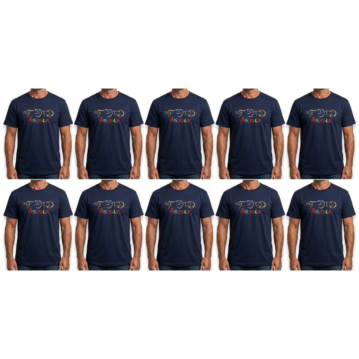 10X Adult Kangaroo Koala Wombat Australian Animals T Shirt Bulk Pack Navy Blue 100 Cotton Souvenir Gift Tee Top