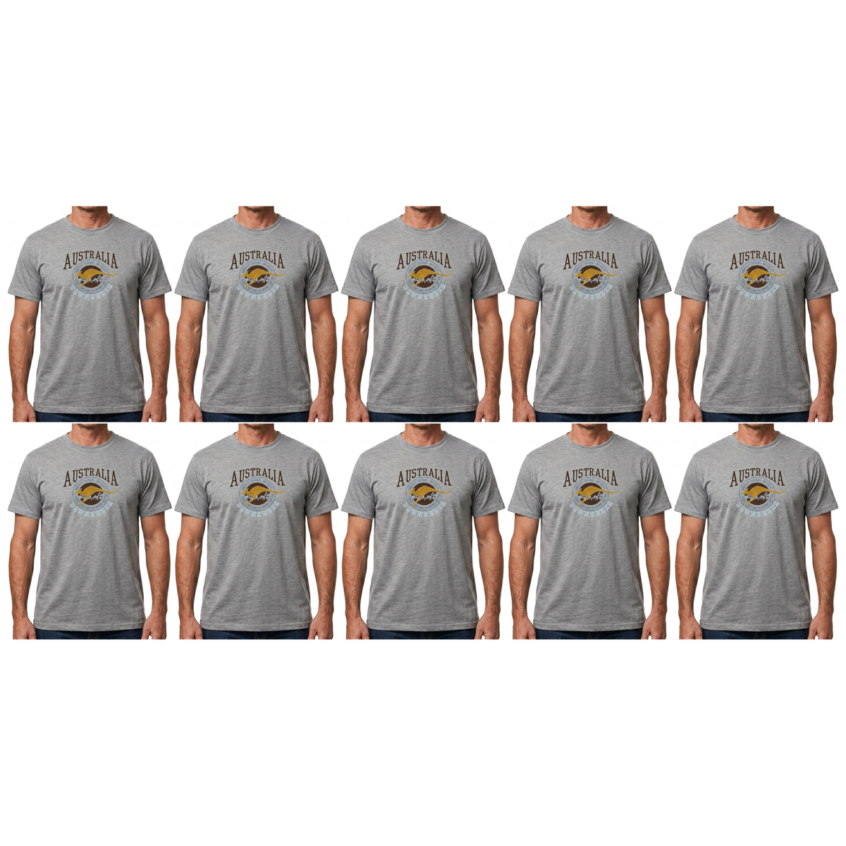 10X Adult Kangaroo Down Under Australia T Shirt Bulk Pack Grey 100 Cotton Souvenir Gift Tee Top
