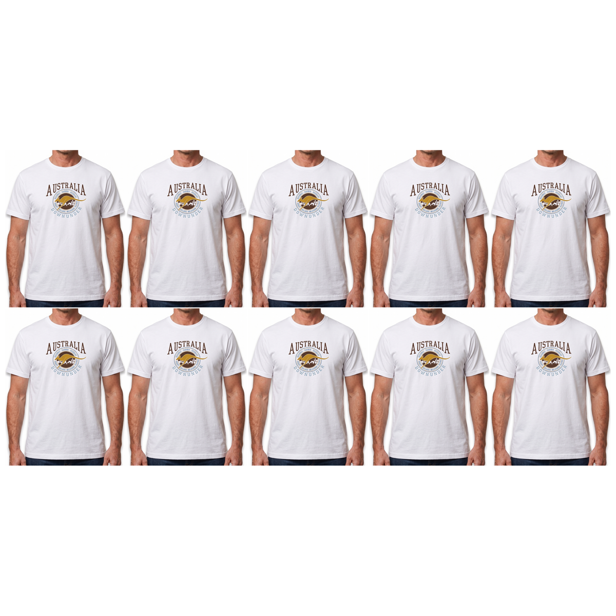 10X Adult Kangaroo Down Under Australia T Shirt Bulk Pack White 100 Cotton Souvenir Gift Tee Top