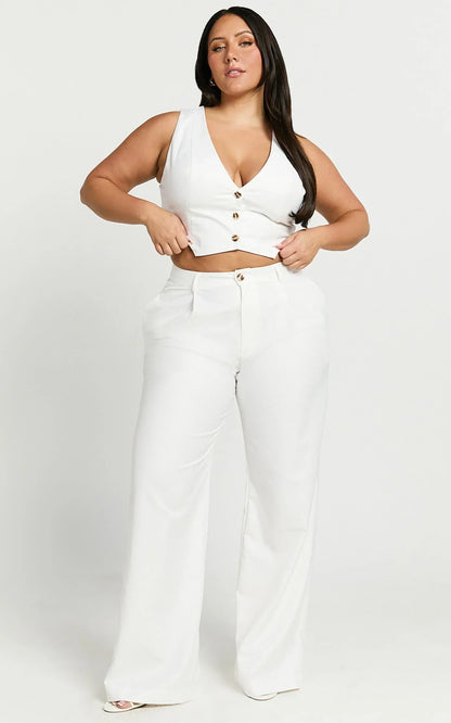 Izara Trousers - Mid Rise Relaxed Straight Leg Tailored Trousers in Warm White