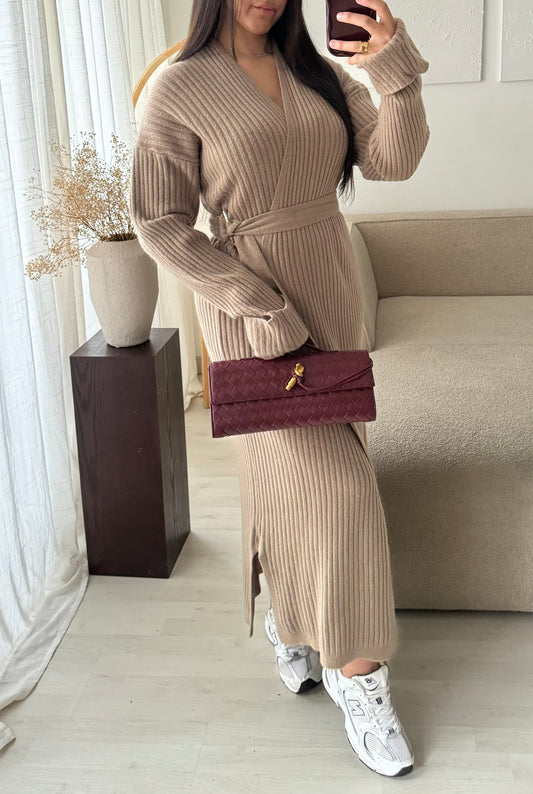 Gilet Robe Long Cache Coeur J7379 I Camel Nude