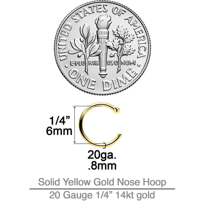 20G 1/4 14k Solid Yellow Gold Nose Hoop