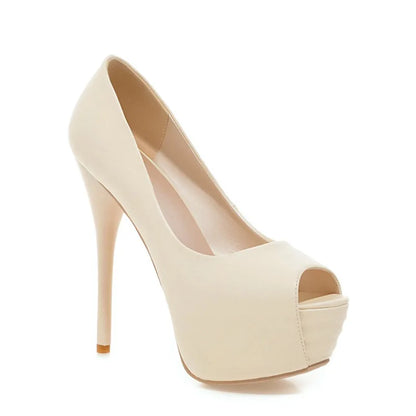2022 Spring New Super High Heel Fish Mouth Single Shoes Waterproof Platform Comfortable Women's Thin Heel Model Walk Show Pumps