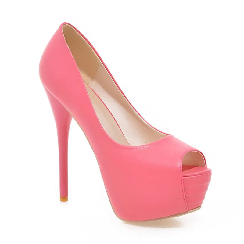2022 Spring New Super High Heel Fish Mouth Single Shoes Waterproof Platform Comfortable Women's Thin Heel Model Walk Show Pumps