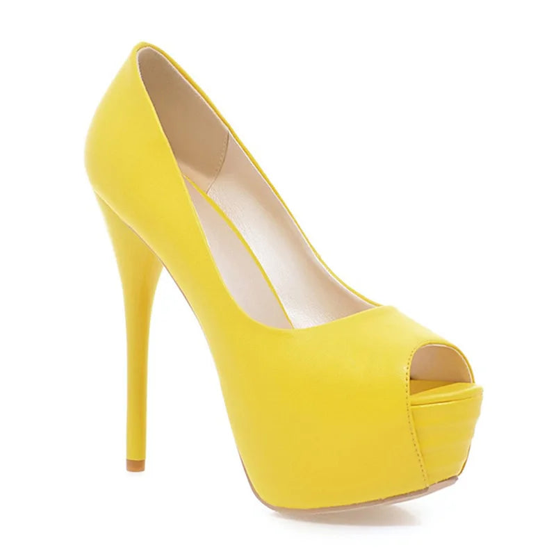 2022 Spring New Super High Heel Fish Mouth Single Shoes Waterproof Platform Comfortable Women's Thin Heel Model Walk Show Pumps