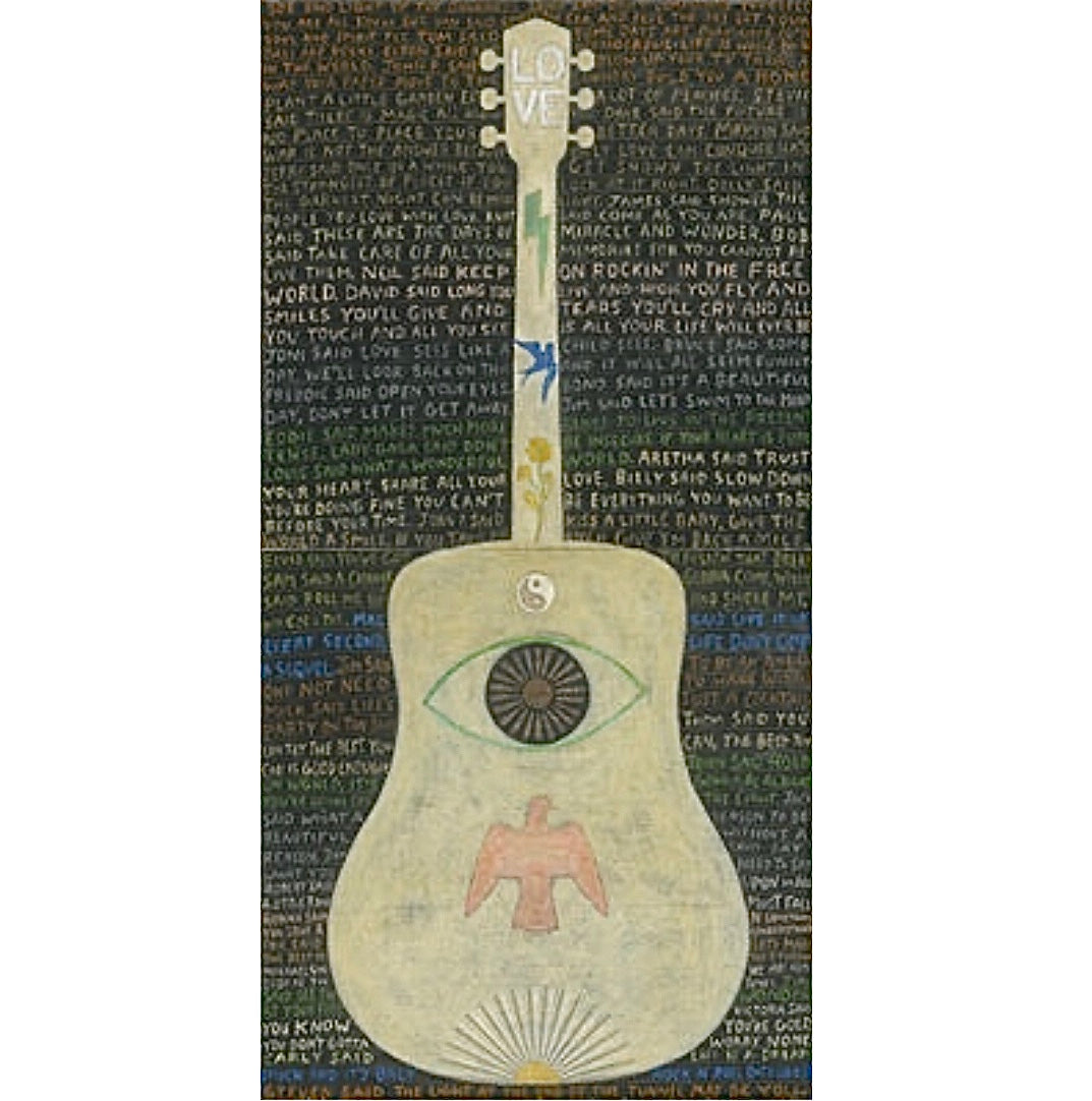 Vertical Guitar Legends Art Wood Tile,  9"x18"