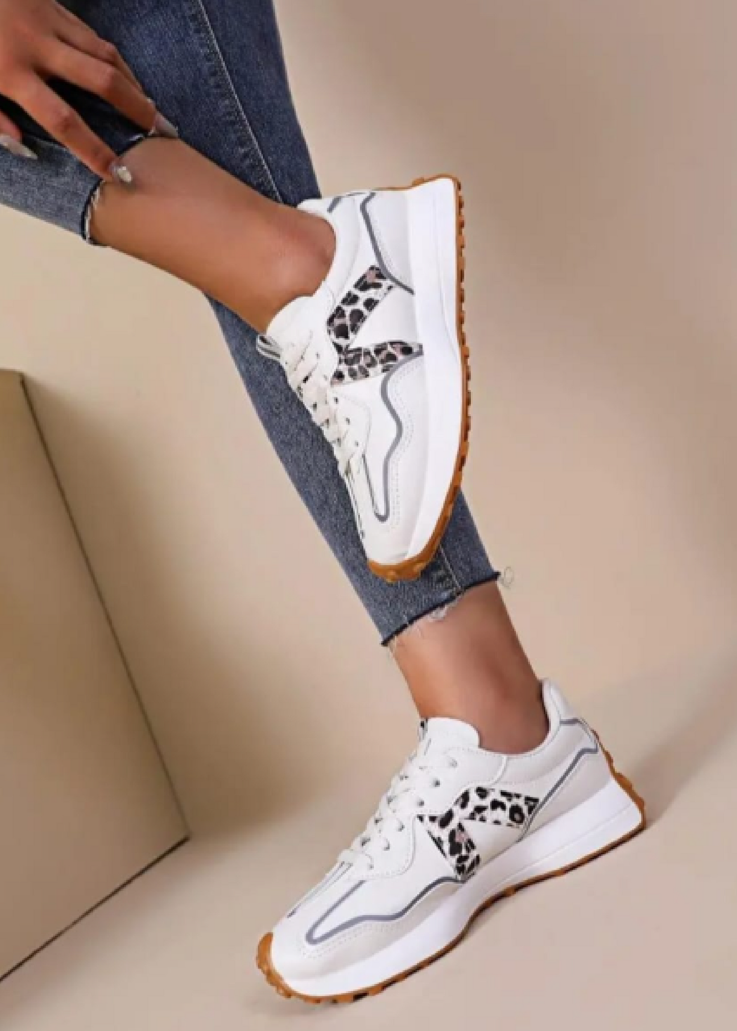 Trish Leopard Stripe White Trainers