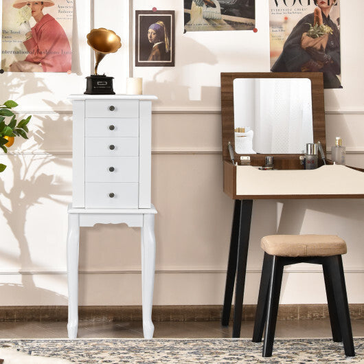 2 Colors Armoire Storage Standing Jewelry Cabinet with Mirror-White - Color: White