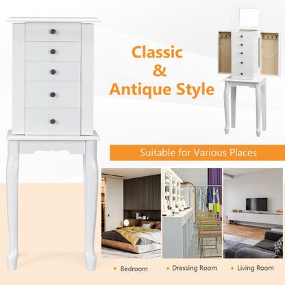 2 Colors Armoire Storage Standing Jewelry Cabinet with Mirror-White - Color: White