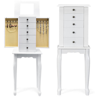 2 Colors Armoire Storage Standing Jewelry Cabinet with Mirror-White - Color: White