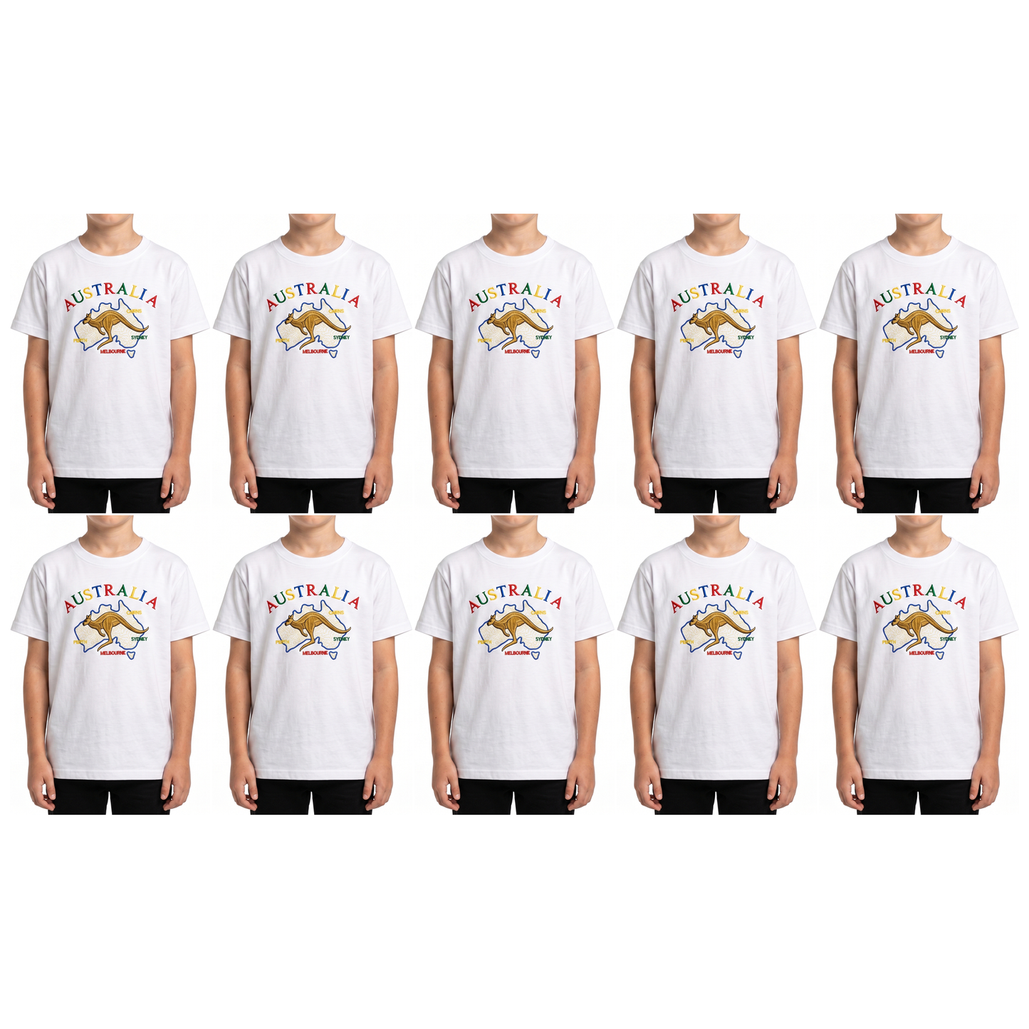 10X Kids Kangaroo Australia T Shirt Bulk Pack White 100 Cotton Childrens Souvenir Gift Top