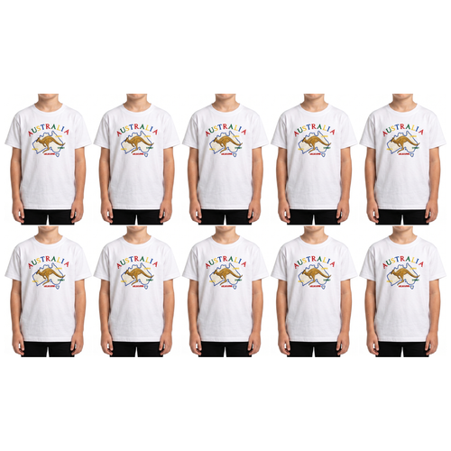 10X Kids Kangaroo Australia T Shirt Bulk Pack White 100 Cotton Childrens Souvenir Gift Top