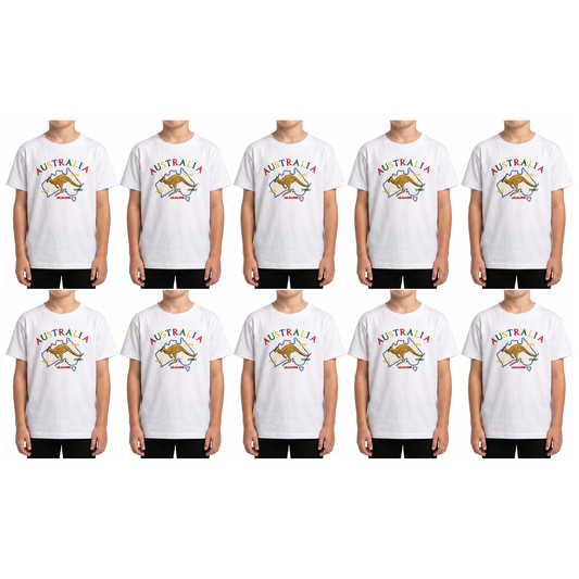 10X Kids Kangaroo Australia T Shirt Bulk Pack White 100 Cotton Childrens Souvenir Gift Top