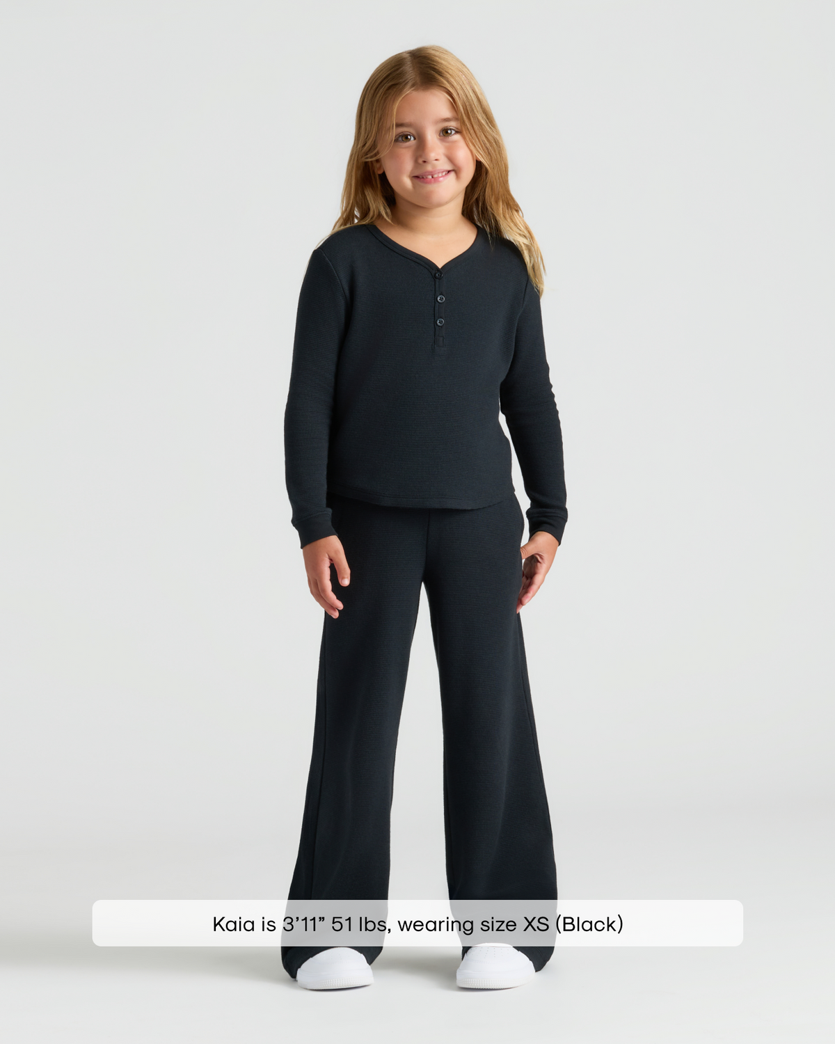 Girls Black Waffle Wide Leg Pants