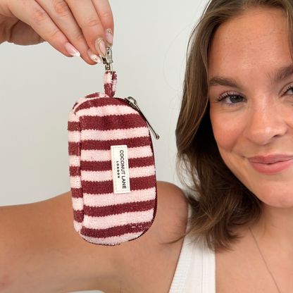 Mini Towel Keyring Bag - Blushberry Scallop Stripes