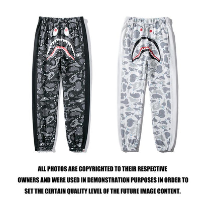 Bathing Ape Pant Shark Head Print Luminous Starry Sky Trousers Men's and Women's Casual Pants Sweatpants