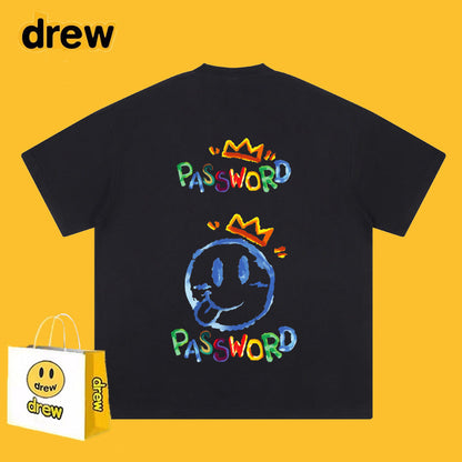 Drew T-shirts Short Sleeve T-shirt Smiley Face Letter Print