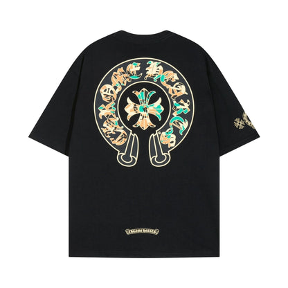 Chrome Heart T Shirts Cross Color Printed Short Sleeve T-Shirt Loose