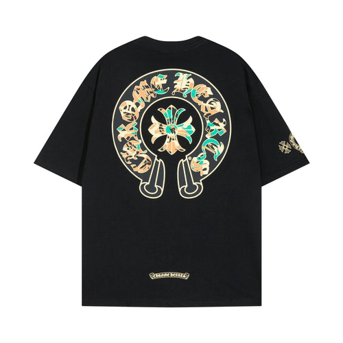 Chrome Heart T Shirts Cross Color Printed Short Sleeve T-Shirt Loose