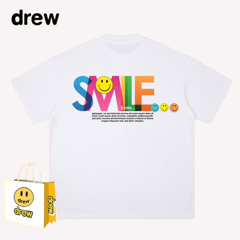 Drew T-shirts Smiley Face Letter Print Short-Sleeve