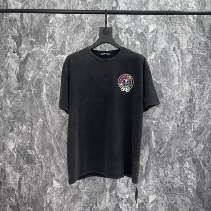 Chrome Heart T Shirts Crowe Sanskrit Horseshoe Wash Old Short Sleeve Loose Crew Neck T-Shirt