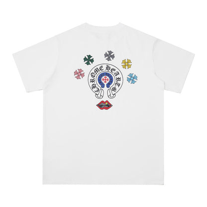 Chrome Heart T Shirts Cross Leather Print Short Sleeve T-Shirt Loose