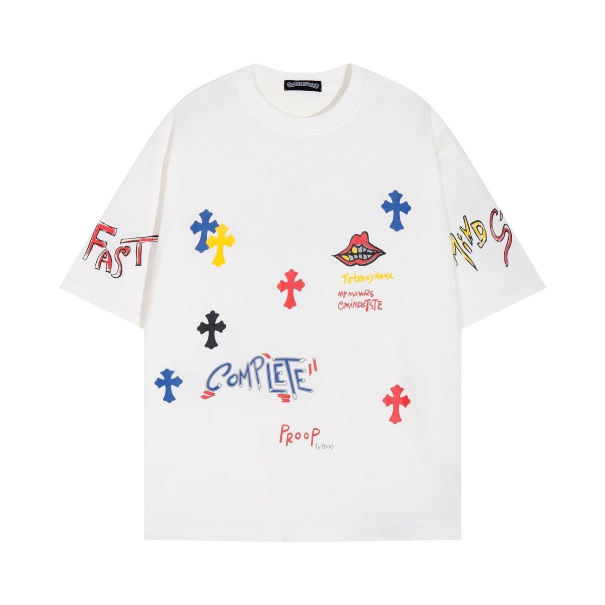 Chrome Heart T Shirts Cross Print Sanskrit Hand Painted Graffiti Short Sleeve T-Shirt