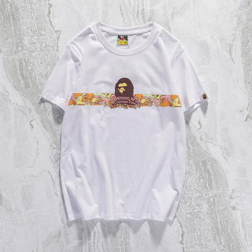 Bathing Ape T-Shirt Summer Casual Straight White Short Sleeve Cotton Round Neck T-shirt