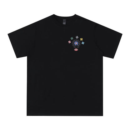 Chrome Heart T Shirts Cross Leather Print Short Sleeve T-Shirt Loose