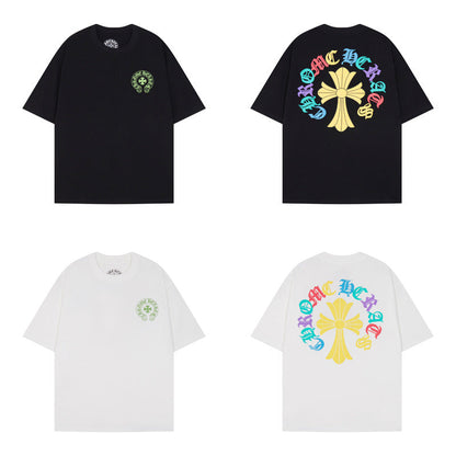 Chrome Heart T Shirts Cross Print Short Sleeve T-Shirt Loose