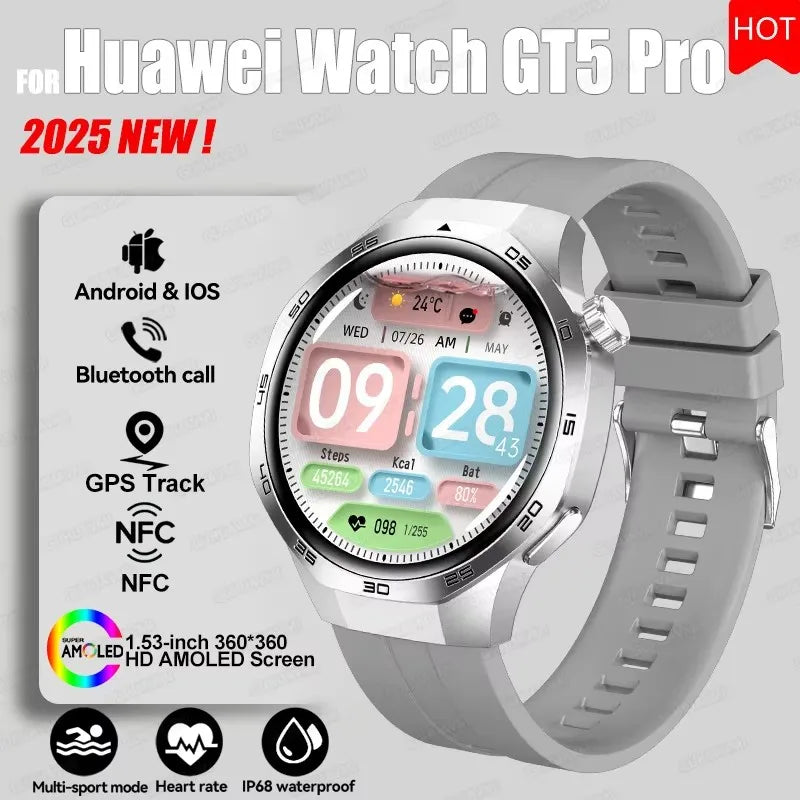 2026 Watch 5 Pro GPS Track Compass Smart Watch Men 360*360 AMOLED Screen NFC BT Call Waterproof Health Monitor Man Smartwatches
