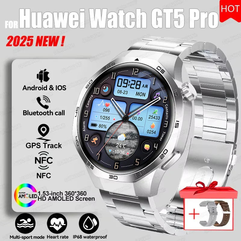 2026 Watch 5 Pro GPS Track Compass Smart Watch Men 360*360 AMOLED Screen NFC BT Call Waterproof Health Monitor Man Smartwatches