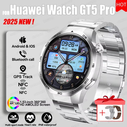 2026 Watch 5 Pro GPS Track Compass Smart Watch Men 360*360 AMOLED Screen NFC BT Call Waterproof Health Monitor Man Smartwatches