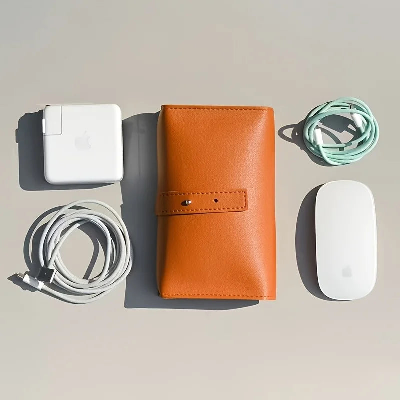 1pc PU Leather Multi-Compartment Organizer-Portable Tech School Accessories Case for Cables,Chargers,Pens-Durable Travel Storage