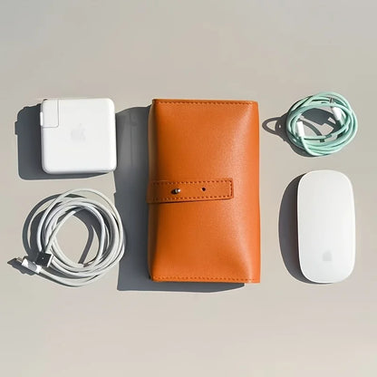 1pc PU Leather Multi-Compartment Organizer-Portable Tech School Accessories Case for Cables,Chargers,Pens-Durable Travel Storage