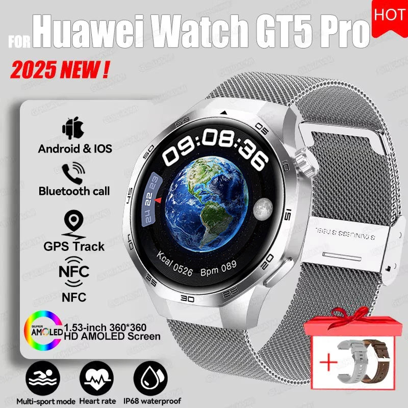 2026 Watch 5 Pro GPS Track Compass Smart Watch Men 360*360 AMOLED Screen NFC BT Call Waterproof Health Monitor Man Smartwatches