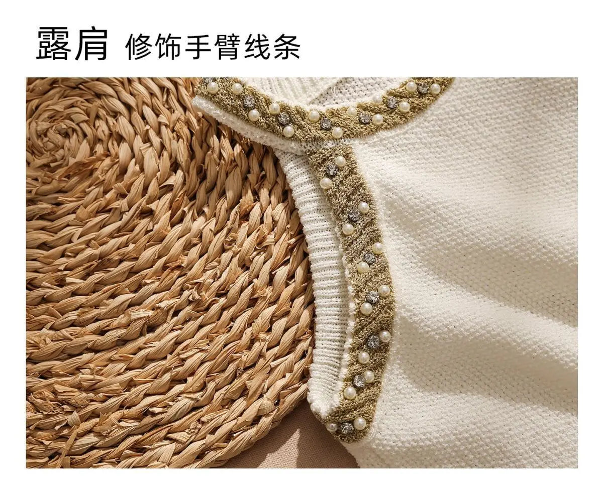 2026 Summer Sleeveless Knitted Vest Shirt Slim Halter Neck Beaded Tops Slim Sexy Bright Silk Women Camisole