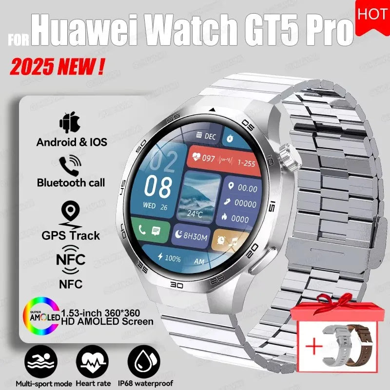 2026 Watch 5 Pro GPS Track Compass Smart Watch Men 360*360 AMOLED Screen NFC BT Call Waterproof Health Monitor Man Smartwatches