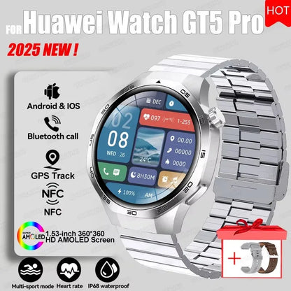 2026 Watch 5 Pro GPS Track Compass Smart Watch Men 360*360 AMOLED Screen NFC BT Call Waterproof Health Monitor Man Smartwatches