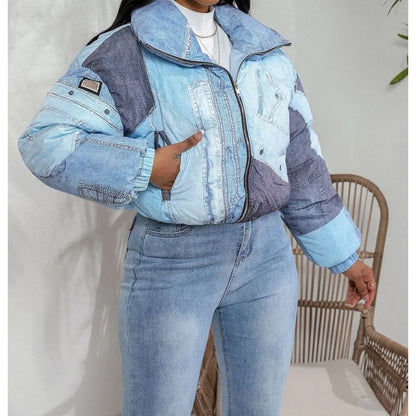 2025 Fashion Women's Jacket with Denim Print Cotton Coat