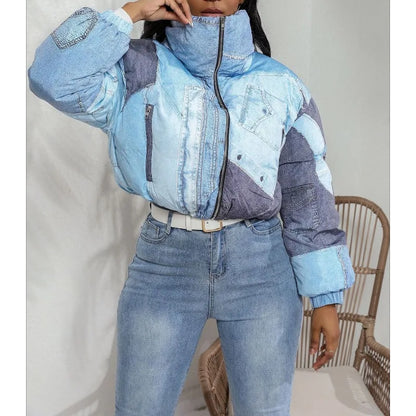 2025 Fashion Women's Jacket with Denim Print Cotton Coat
